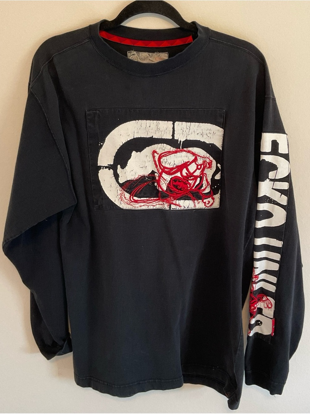 Ecko Unlimited Black Long Sleeve Tee with White & Red Graphics